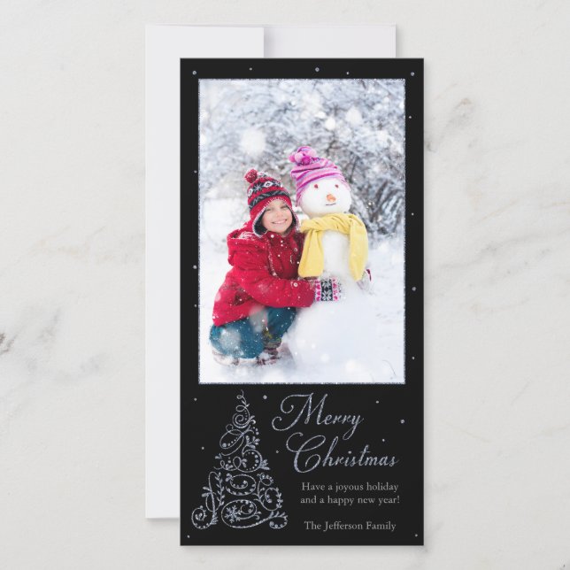 Tarjeta Festiva Ornate Christmas Tree Silver (Anverso)