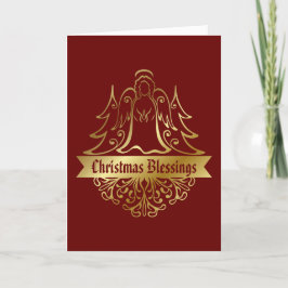 Tarjeta Festiva Ornate Gold Angel Navidades Bendición Roja