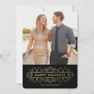 Tarjeta Festiva Ornate Holiday en negro