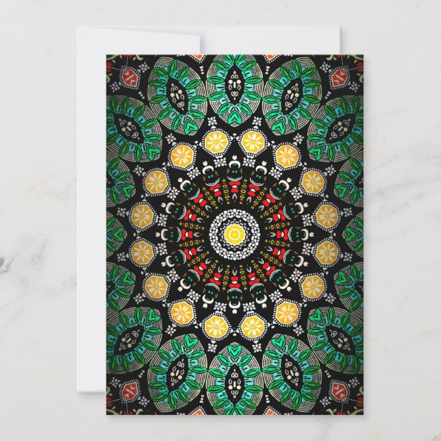 Tarjeta Festiva Ornato de Boho Floral Verde Mandala (Anverso)