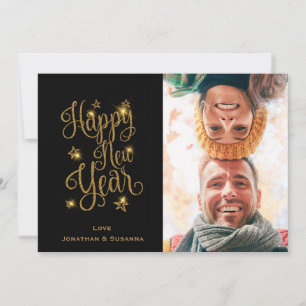 Tarjeta Festiva Oro 2022 Estrellas y Purpurina feliz foto de Año N