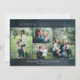 Tarjeta Festiva Oro Azul 4 fotos Feliz Año Nuevo