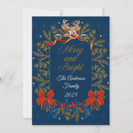 Tarjeta Festiva Oro azul oscuro Elegante Navidades merry y brillan