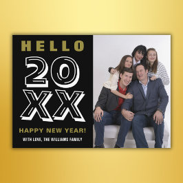 Tarjeta Festiva Oro Blanco Negro Hola Feliz Año Nuevo Foto familia