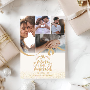 Tarjeta Festiva Oro Brillo Feliz y Casado 5 Fotos