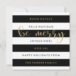 Tarjeta Festiva Oro con Navidades de rayas modernas