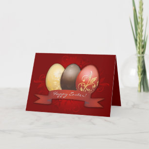 Tarjeta Festiva Oro de los huevos de Pascua adornado - rojo