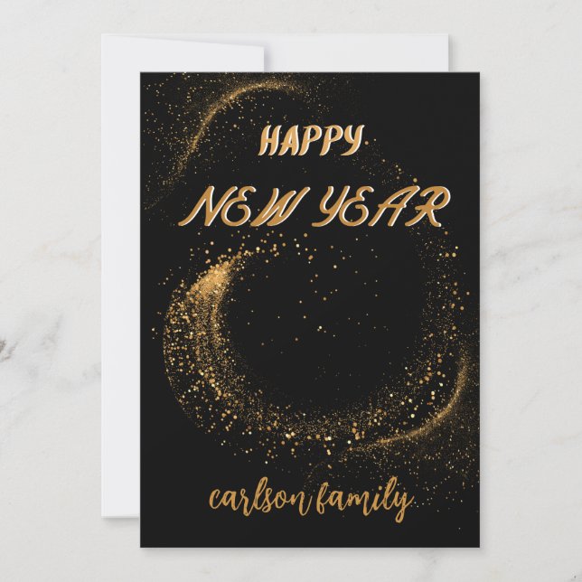 Tarjeta Festiva oro elegante manuscrito y feliz año nuevo negro (Anverso)