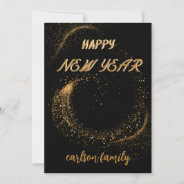 Tarjeta Festiva oro elegante manuscrito y feliz año nuevo negro