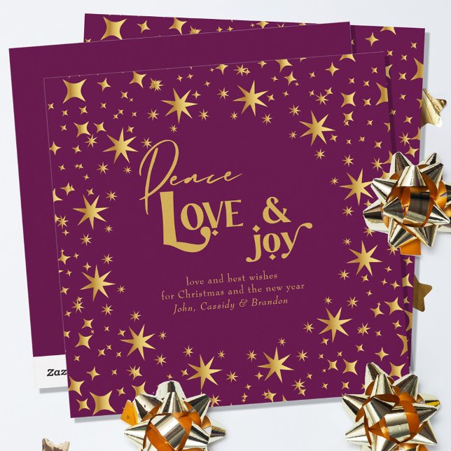 Tarjeta Festiva Oro Estrellas Paz Amor y Alegría Pluma Sencilla El (Subido por el creador)