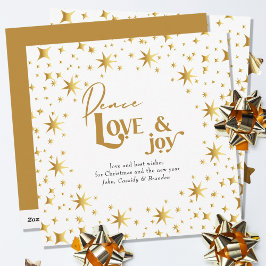 Tarjeta Festiva Oro Estrellas Paz Amor y Alegría Simple Elegante