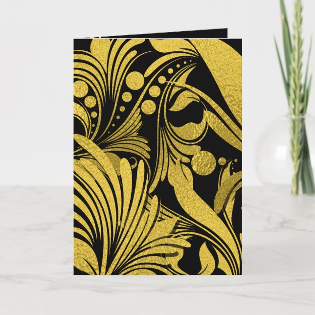 Tarjeta Festiva Oro Falso Hoja en Año Nuevo Elegante Negro (Anverso)