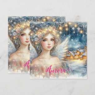 Tarjeta Festiva Oro festivo acuarela etérea escarcha ángel de niev