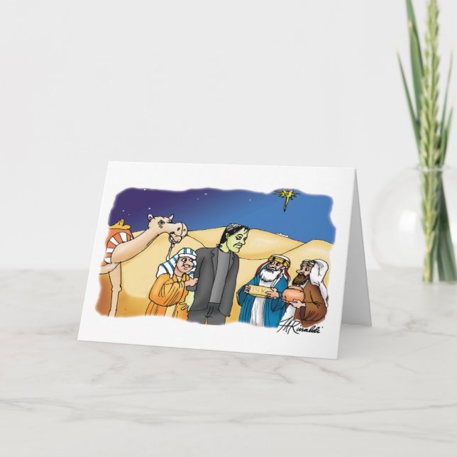 Tarjeta Festiva Oro, frankenstein y Myrrh (Anverso)