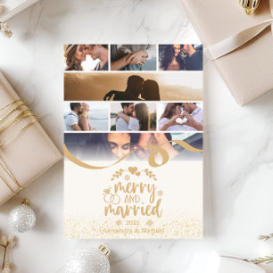 Tarjeta Festiva Oro Glitter 8 Foto Alegre y Casada