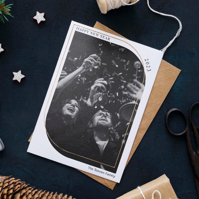 Tarjeta Festiva Oro moderno año nuevo foto superpuesta blanco negr (Subido por el creador)