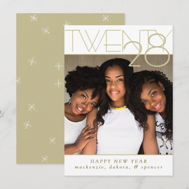 Tarjeta Festiva Oro moderno Feliz Año Nuevo | Foto clásica Persona (Anverso / Reverso)