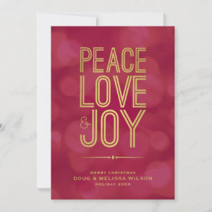 Tarjeta Festiva Oro moderno Paz Amor y Alegría No Foto