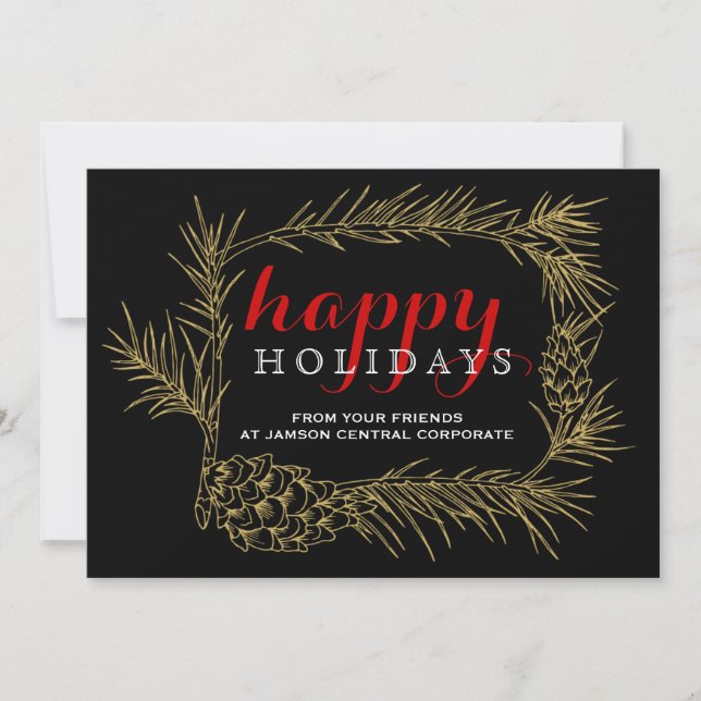 Tarjeta Festiva Oro, Navidades de marco de rama de abeto negro (Anverso)