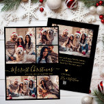 Tarjeta Festiva Oro Negro 5 Collages de fotos Navidades más bonito<br><div class="desc">Elegante Caligrafía Simple Moderno Negro y Oro 5 Collages de fotos Merriest Navidades Script Tarjeta de vacaciones. Esta festiva, minimalista, caprichosa plantilla de cinco (5) tarjetas de felicitación de vacaciones fotográficas presenta un collage de fotos de la bonito y el texto de saludo de "Navidades más bonitos", que está escrito...</div>