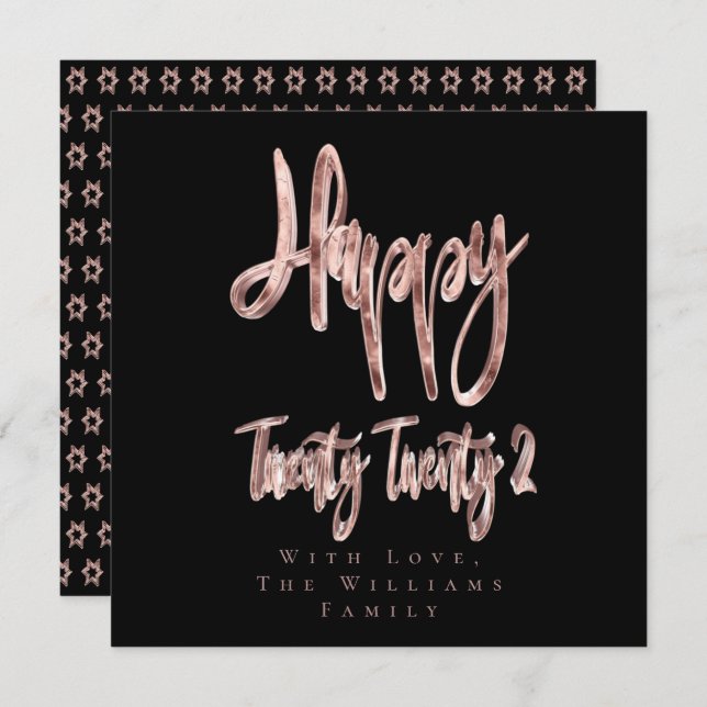 Tarjeta Festiva Oro negro moderno y Rosa Feliz Año Nuevo 2022 (Anverso / Reverso)