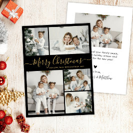 Tarjeta Festiva Oro negro simple 5 Navidades de Collage de fotos
