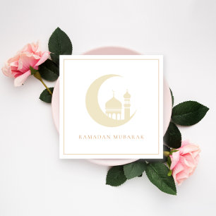 Tarjeta Festiva Oro Ramadan Mubarak Crescent Moon Mosque