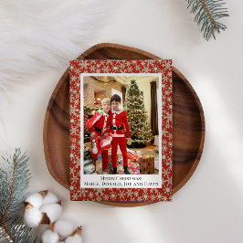 Tarjeta Festiva Oro Rojo Copo de Nieve Añada su Propia Foto Navida