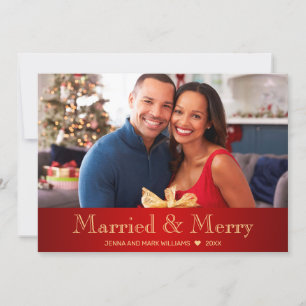 Tarjeta Festiva Oro Rojo moderno casado y foto de moro