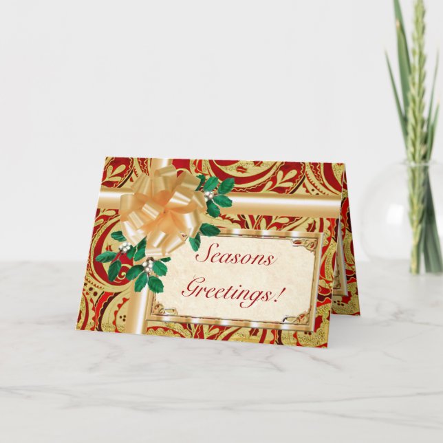 Tarjeta Festiva Oro rojo Paisley (Anverso)