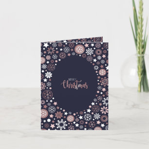 Tarjeta Festiva Oro rosa metálico copo de nieve de invierno feliz 