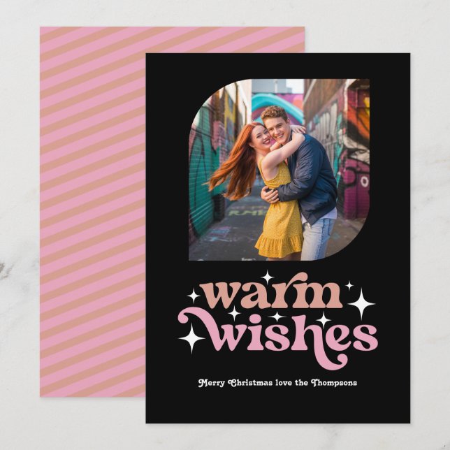 Tarjeta Festiva Oro Rosa y foto de Navidades retro rosados de Rubo (Anverso / Reverso)