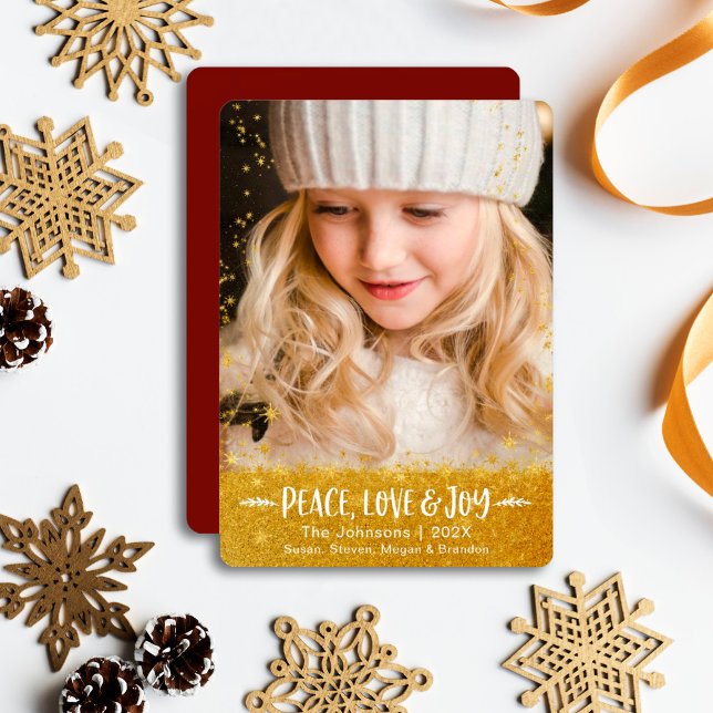 Tarjeta Festiva Oro Stars Peace Love Joy Foto de escritura moderna (Subido por el creador)