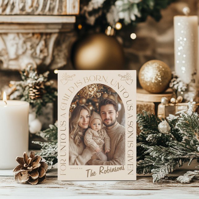 Tarjeta Festiva Oro y Ángel Beige (elegance angel Christmas Card - 2 photos)