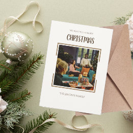 Tarjeta Festiva Oro y Blanco Navideño Familiar Festivo