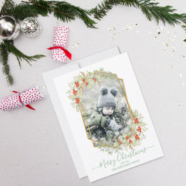 Tarjeta Festiva Oro y Holly | Marco geométrico fotográfico