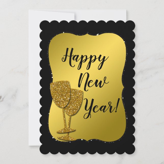Tarjeta Festiva Oro y negro Elegante Feliz Año Nuevo! (Anverso)