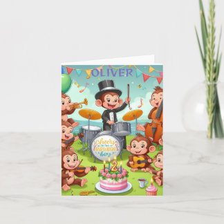 Tarjeta Festiva orquesta de mono lindo niño de 2 años cumpleaños B