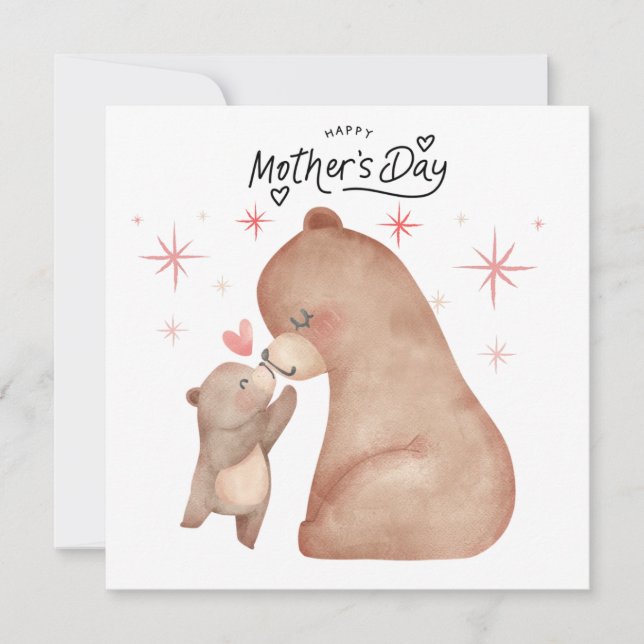 Tarjeta Festiva Osa y Cachorro Feliz Día de la Madre (Anverso)