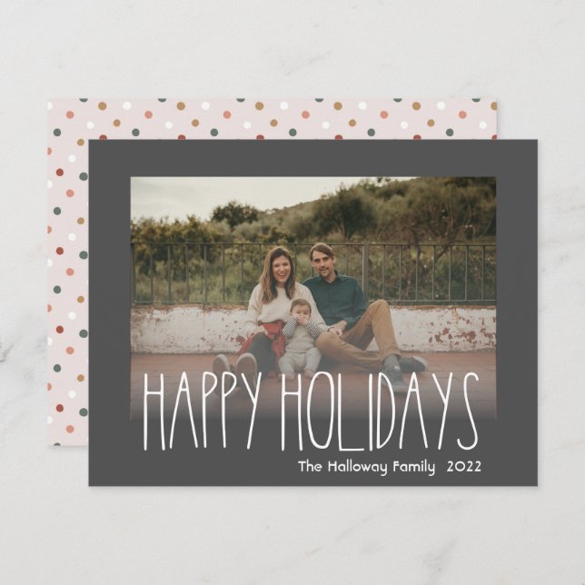 Tarjeta Festiva Oscuro Boho Polka Dot Felices Fiestas Falsas Foto (Anverso / Reverso)