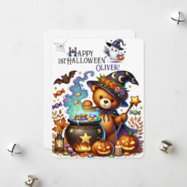 Tarjeta Festiva Osito de peluche brujo de Halloween