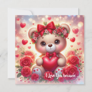 Tarjeta Festiva Osito de San Valentín adorable con corazón rojo