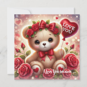 Tarjeta Festiva Osito de San Valentín de dibujos animados con cora