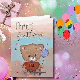 Tarjeta Festiva Osito Teddy Caprichoso Corazón y Globo Cumpleaños