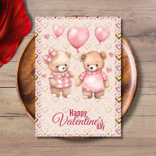Tarjeta Festiva Ositos Globos Feliz Día de San Valentín