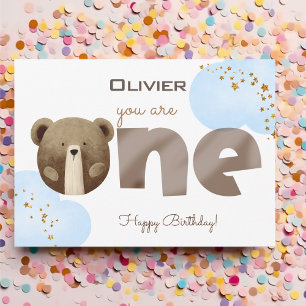 Tarjeta Festiva Oso acuarela usted es un bebé feliz cumpleaños