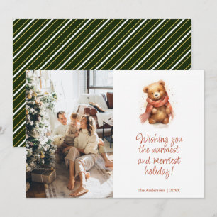 Tarjeta Festiva Oso acuático lindo con foto de Navidades de bufand