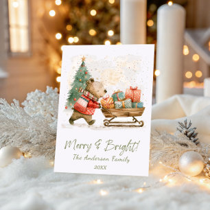 Tarjeta Festiva Oso Adorable con Regalos Alegre y Radiante Familia