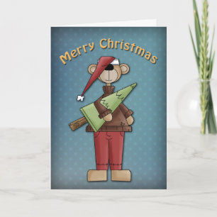 Tarjeta Festiva Oso cortado con árbol