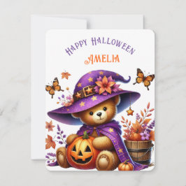 Tarjeta Festiva Oso de Bruja Adorable Calabaza Feliz Halloween